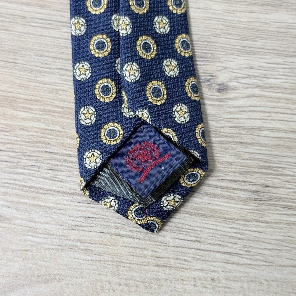 Tommy‎ Hilfiger Geometric Medallion Print Tie Yellow Blue Red Designer Vintage